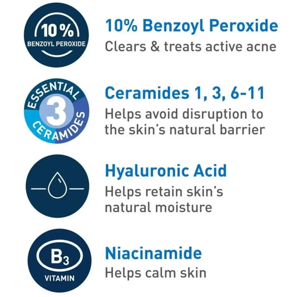 NEW Cerave Acne Foaming Cream Wash 10 Benzoyl Peroxide Max Strength Face Cleaner